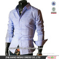 high quality 100% organic cotton sky blue gingham check slim fit dress shirt for men